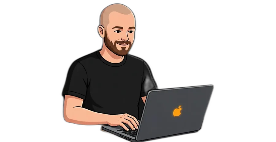 Illustration of Mahdy Gribkov working on a laptop